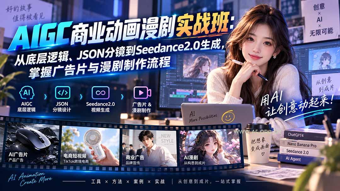 AIGC商业动画漫剧实战班-更新:从底层逻辑、JSON分镜到Seedance2.0生成,掌握广告片与漫剧制作流程 - 小红泡 AIGC商业动画漫剧实战班-更新:从底层逻辑、JSON分镜到Seedance2.0生成,掌握广告片与漫剧制作流程 - 小红泡