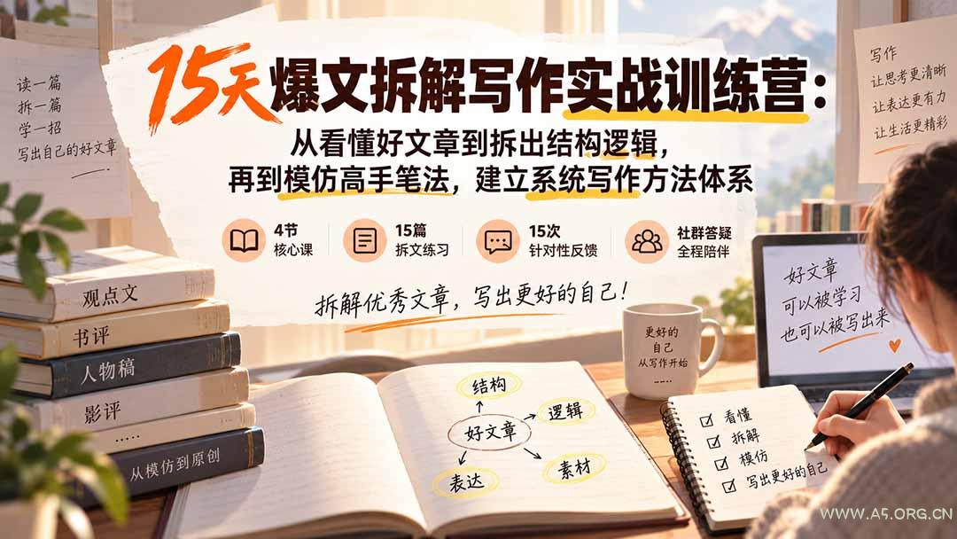 15天爆文拆解写作实战训练营：从看懂好文章到拆出结构逻辑，再到模仿高手笔法，建立系统写作方法体系 - 小红泡