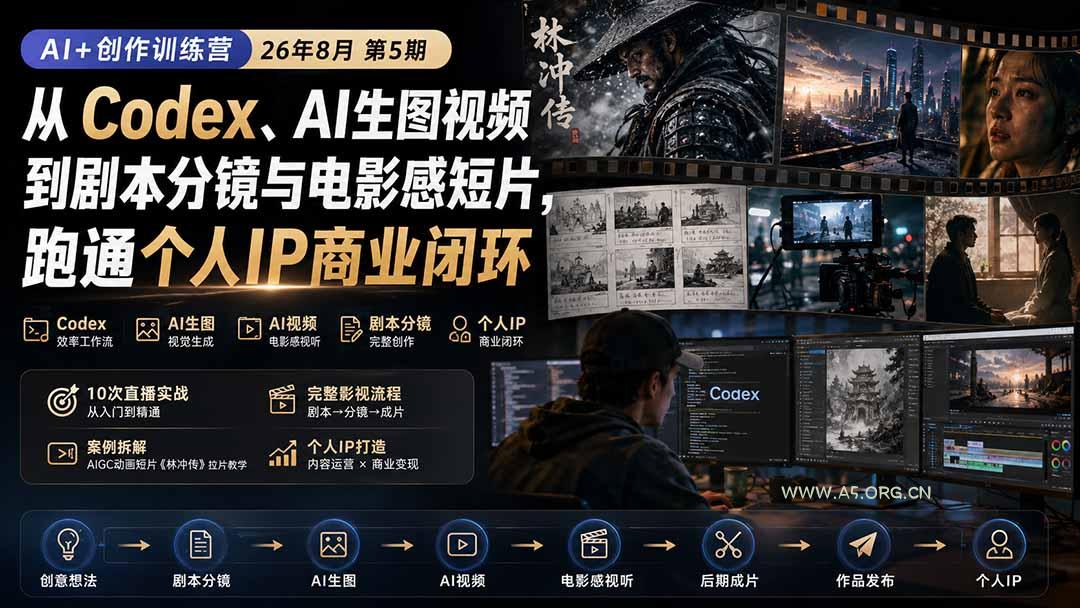AI+创作训练营26年第5期-更新：从Codex、AI生图视频到剧本分镜与电影感短片，跑通个人IP商业闭环 - 小红泡