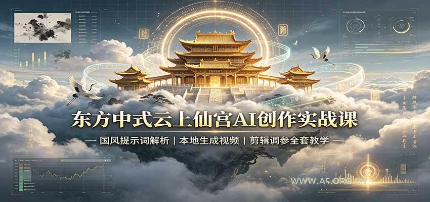 东方中式云上仙宫AI创作实战课：国风提示词解析，本地生成视频，剪辑调参全套教学 - 小红泡