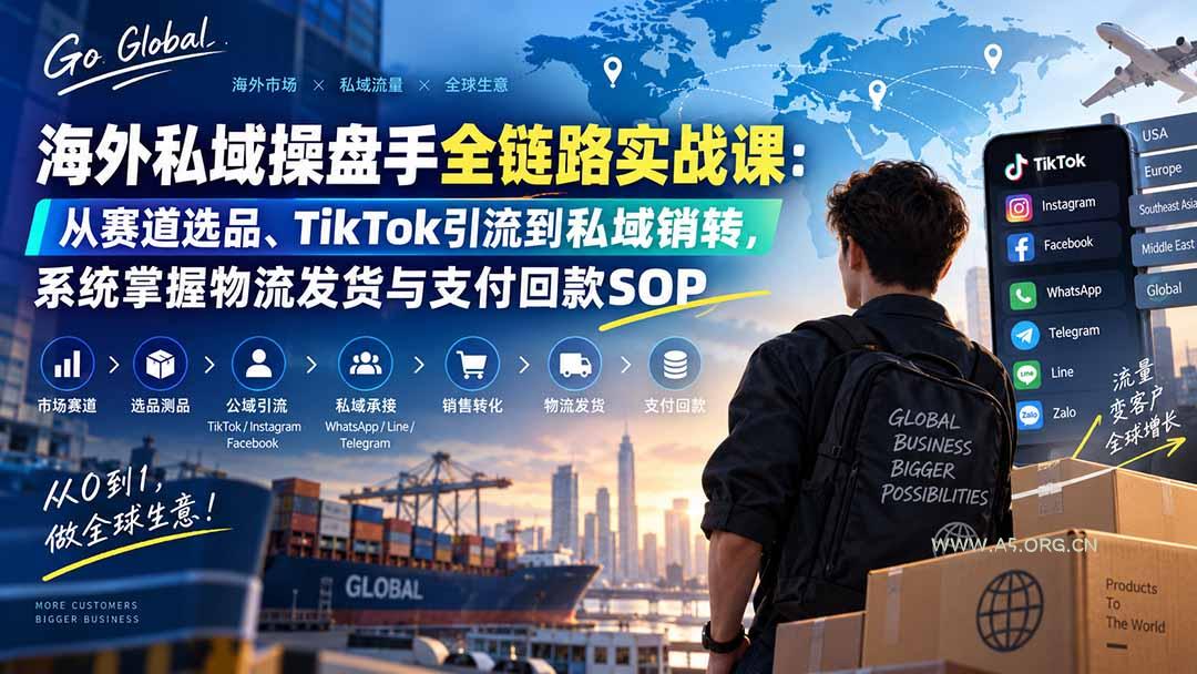 海外私域操盘手全链路实战课：从赛道选品、TikTok引流到私域销转，系统掌握物流发货与支付回款SOP - 小红泡