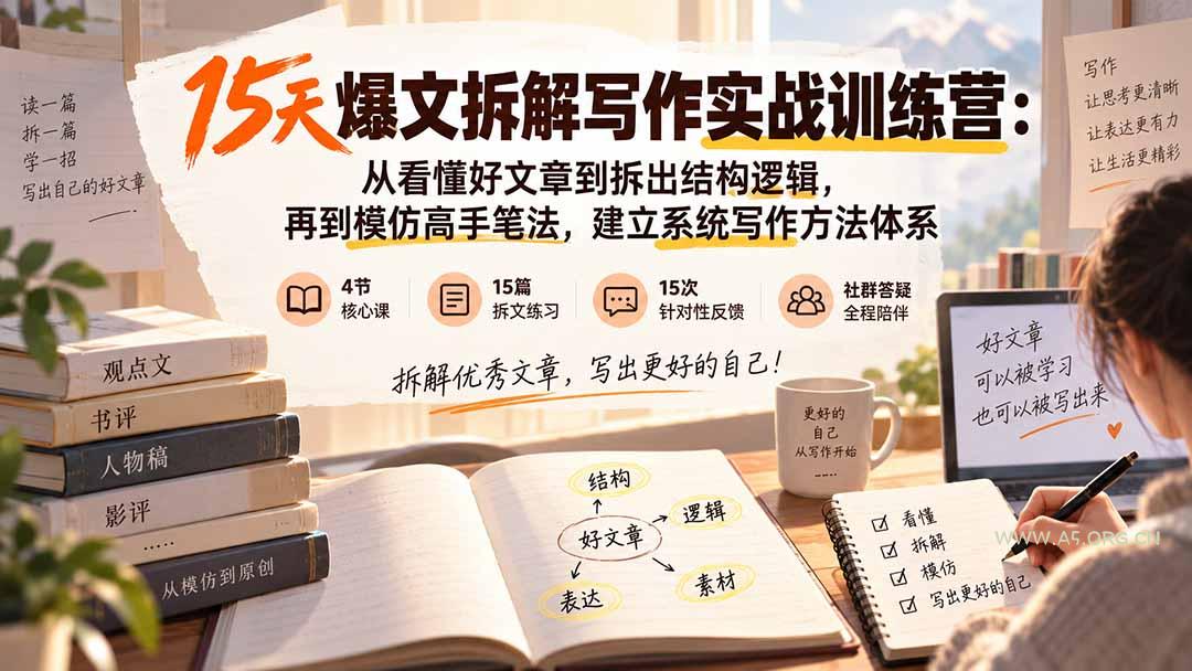 15天爆文拆解写作实战训练营：从看懂好文章到拆出结构逻辑，再到模仿高手笔法，建立系统写作方法体系 - 小红泡