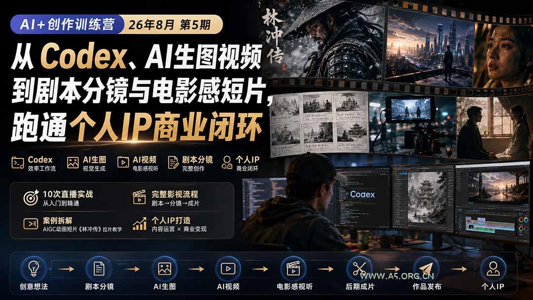 AI+创作训练营26年第5期-更新:从Codex、AI生图视频到剧本分镜与电影感短片,跑通个人IP商业闭环 - 小红泡 AI+创作训练营26年第5期-更新:从Codex、AI生图视频到剧本分镜与电影感短片,跑通个人IP商业闭环 - 小红泡