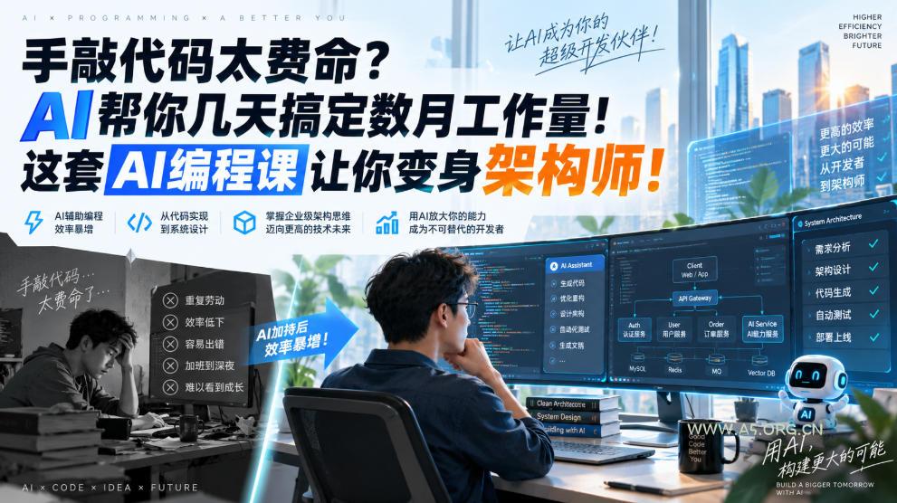 手敲代码太费命?AI帮你几天搞定数月工作量!这套AI编程课让你变身架构师!【原创双语字幕】 - 小红泡 手敲代码太费命?AI帮你几天搞定数月工作量!这套AI编程课让你变身架构师!【原创双语字幕】