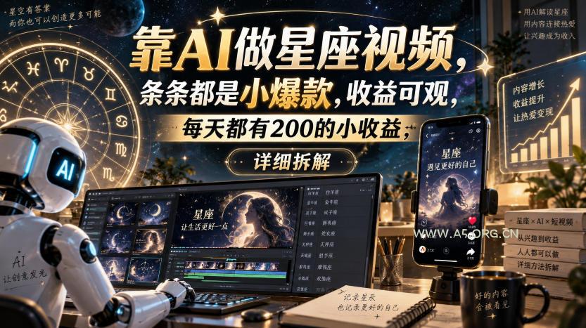 靠AI做星座视频,条条都是小爆款,收益可观,每天都有200的小收益,详细拆解 - 小红泡 靠AI做星座视频,条条都是小爆款,收益可观,每天都有200的小收益,详细拆解