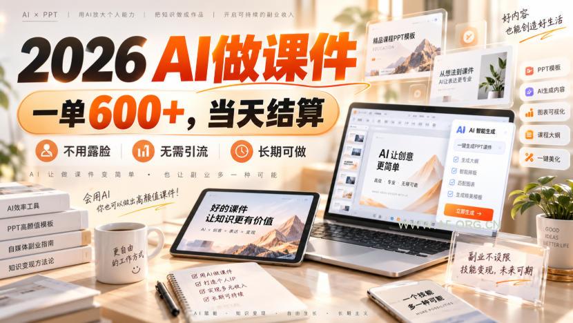 2026 AI做课件，一单600+，当天结算，不用露脸，无需引流，长期可做【揭秘】