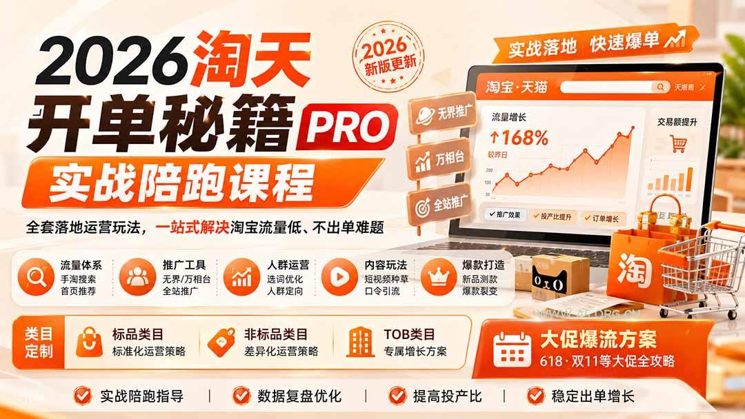 2026淘天开单秘籍PRO实战陪跑课程:全套落地运营玩法,一站式解决淘宝流量低、不出单难题(更新260906 - 小红泡 2026淘天开单秘籍PRO实战陪跑课程:全套落地运营玩法,一站式解决淘宝流量低、不出单难题(更新260906 - 小红泡