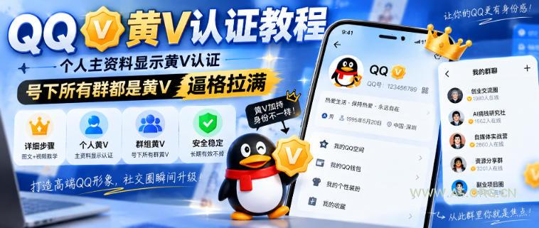 QQ黄V认证教程,个人主资料显示黄V认证,号下所有群都是黄V,逼格拉满 - 小红泡 QQ黄V认证教程,个人主资料显示黄V认证,号下所有群都是黄V,逼格拉满