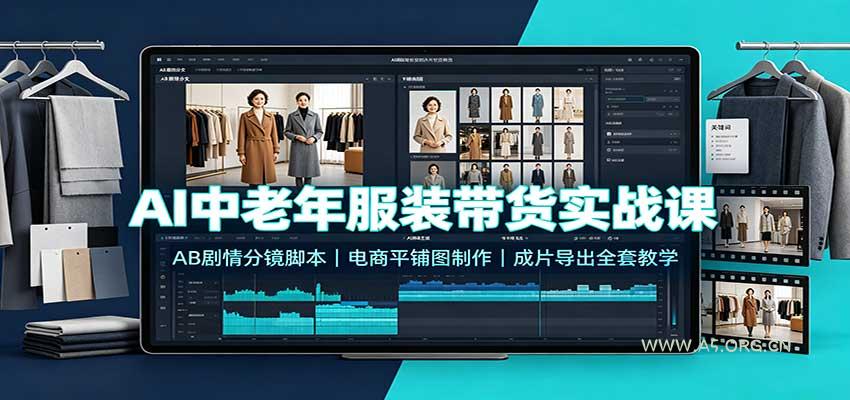 AI中老年服装带货实战课：AB剧情分镜脚本，电商平铺图制作，成片导出全套教学 - 小红泡