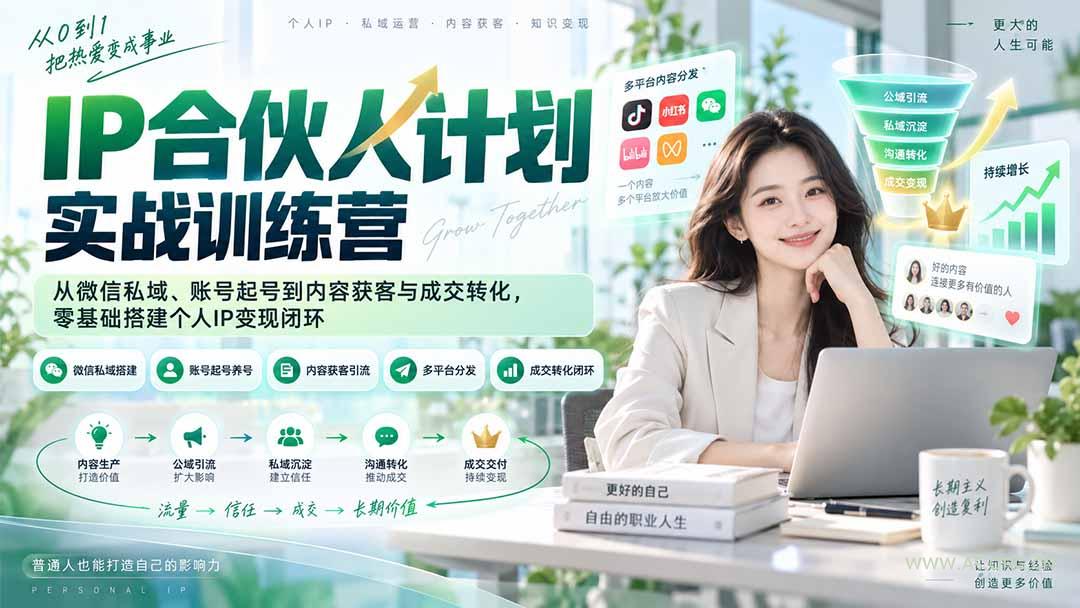 IP合伙人计划实战训练营-更新：从微信私域、账号起号到内容获客与成交转化，零基础搭建个人IP变现闭环 - 小红泡