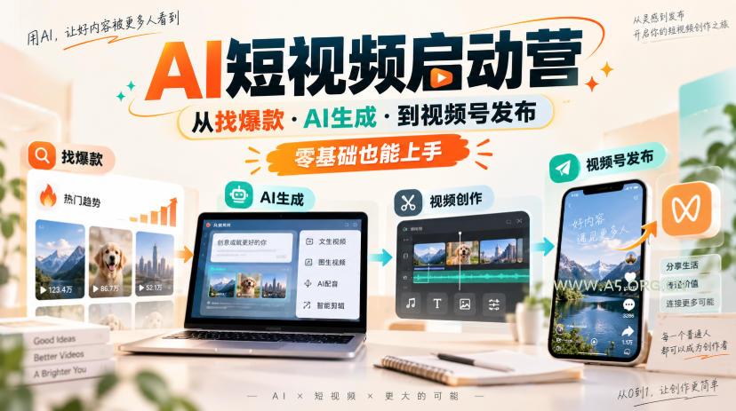 AI短视频启动营，从找爆款&middot;AI生成&middot;到视频号发布，零基础也能上手