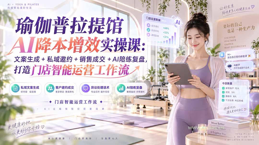 瑜伽普拉提馆AI降本增效实操课:文案生成+私域邀约+销售成交+AI陪练复盘,打造门店智能运营工作流 - 小红泡 瑜伽普拉提馆AI降本增效实操课:文案生成+私域邀约+销售成交+AI陪练复盘,打造门店智能运营工作流 - 小红泡