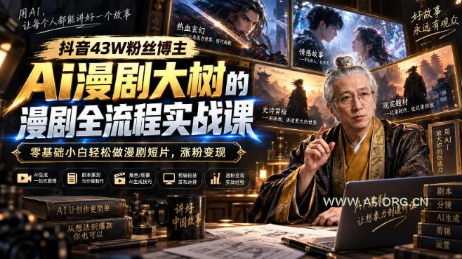抖音43W粉丝博主Ai漫剧大树的漫剧制作全流程实战课,零基础小白轻松做漫剧短片,涨粉变现 - 小红泡 抖音43W粉丝博主Ai漫剧大树的漫剧制作全流程实战课,零基础小白轻松做漫剧短片,涨粉变现