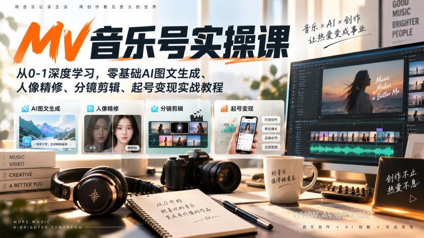 AI MV音乐号实操课,从0-1深度学习,零基础AI图文生成、人像精修、分镜剪辑、起号变现实战教程 - 小红泡 AI MV音乐号实操课,从0-1深度学习,零基础AI图文生成、人像精修、分镜剪辑、起号变现实战教程