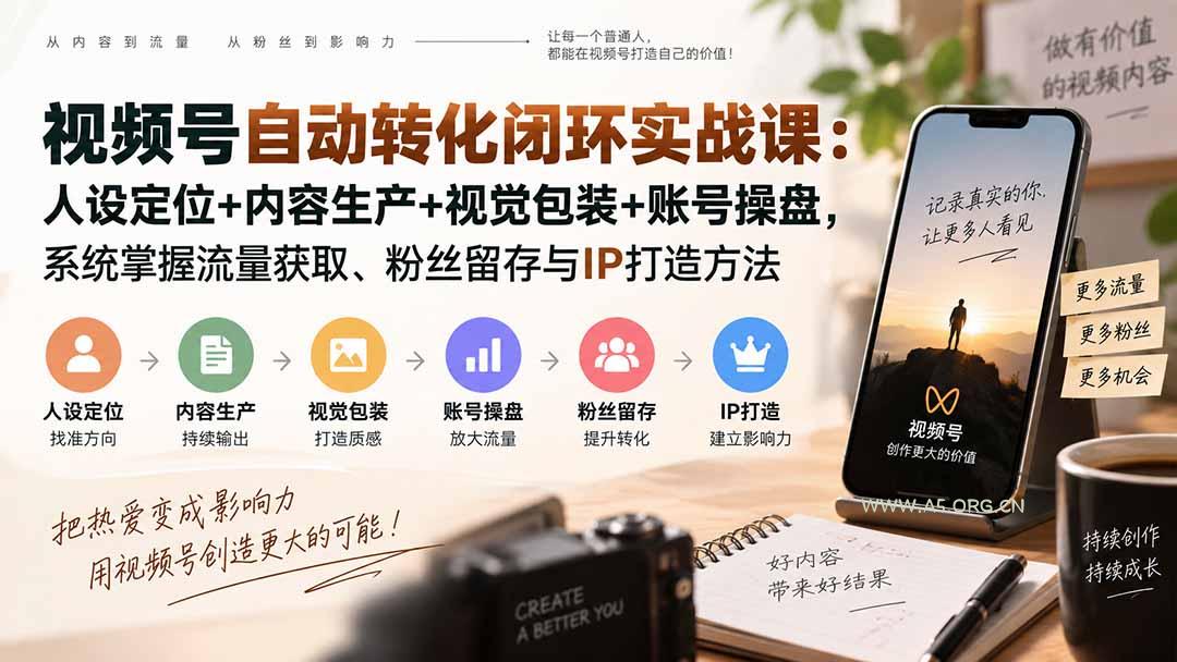 视频号自动转化闭环实战课：人设定位+内容生产+视觉包装+账号操盘，系统掌握流量获取、粉丝留存与IP打造方法 - 小红泡