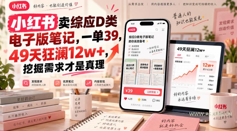 小红书卖综应D类电子版笔记,一单39,49天狂澜12w+,挖掘需求才是真理 - 小红泡 小红书卖综应D类电子版笔记,一单39,49天狂澜12w+,挖掘需求才是真理