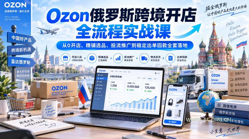 Ozon俄罗斯跨境开店全流程实战课|从0开店、精铺选品、投流推广到稳定出单回款全套落地 - 小红泡 Ozon俄罗斯跨境开店全流程实战课|从0开店、精铺选品、投流推广到稳定出单回款全套落地