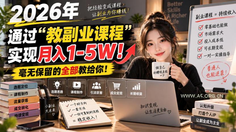 2026年通过&ldquo;教副业课程&rdquo;实现月入1-5W！毫无保留的全部教给你！【揭秘】