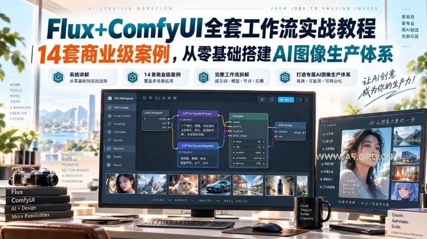 Flux+ComfyUI全套工作流实战教程|14套商业级案例,从零基础搭建AI图像生产体系 - 小红泡 Flux+ComfyUI全套工作流实战教程|14套商业级案例,从零基础搭建AI图像生产体系