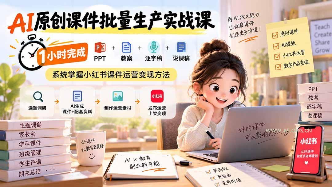 AI原创课件批量生产实战课:1小时完成PPT+教案+逐字稿+说课稿,系统掌握小红书课件运营变现方法 - 小红泡 AI原创课件批量生产实战课:1小时完成PPT+教案+逐字稿+说课稿,系统掌握小红书课件运营变现方法 - 小红泡