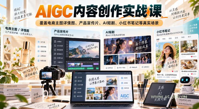 AIGC内容创作实战课,覆盖电商主图详情图、产品宣传片、AI短剧、小红书笔记等真实场景 - 小红泡 AIGC内容创作实战课,覆盖电商主图详情图、产品宣传片、AI短剧、小红书笔记等真实场景