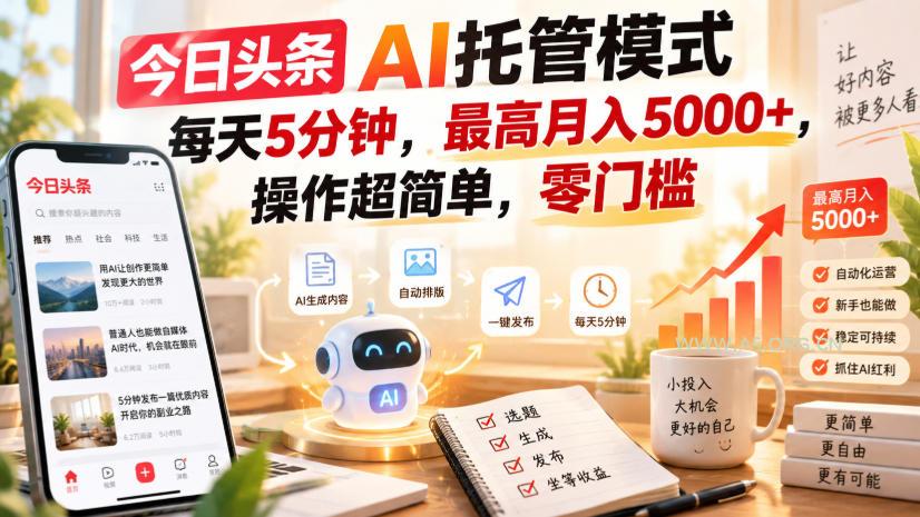 今日头条AI托管模式,每天5分钟,最高月入5000+,操作超简单,零门槛【揭秘】 - 小红泡 今日头条AI托管模式,每天5分钟,最高月入5000+,操作超简单,零门槛【揭秘】