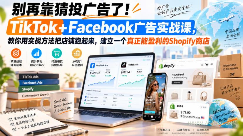 别再靠猜投广告了!TikTok+Facebook广告实战课,教你用实战方法把店铺跑起来,建立一个真正能盈利的Shopify商店【原创双语字幕】 - 小红泡 别再靠猜投广告了!TikTok+Facebook广告实战课,教你用实战方法把店铺跑起来,建立一个真正能盈利的Shopify商店【原创双语字幕】