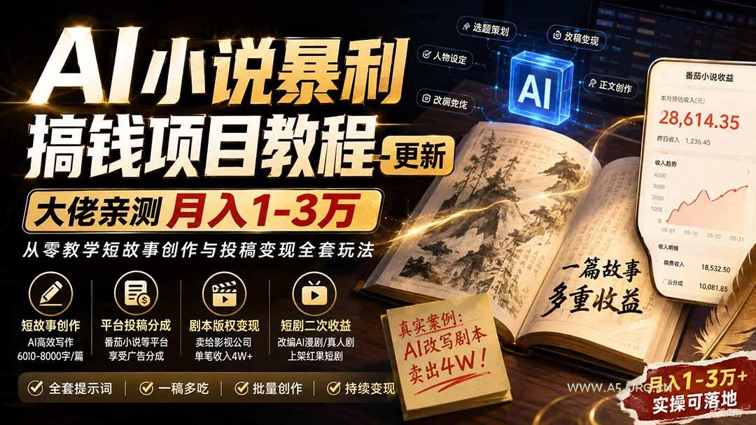 AI小说短故事暴利搞钱项目教程-更新，大佬亲测月入1-3万，从零教学短故事创作与投稿变现全套玩法 - 小红泡
