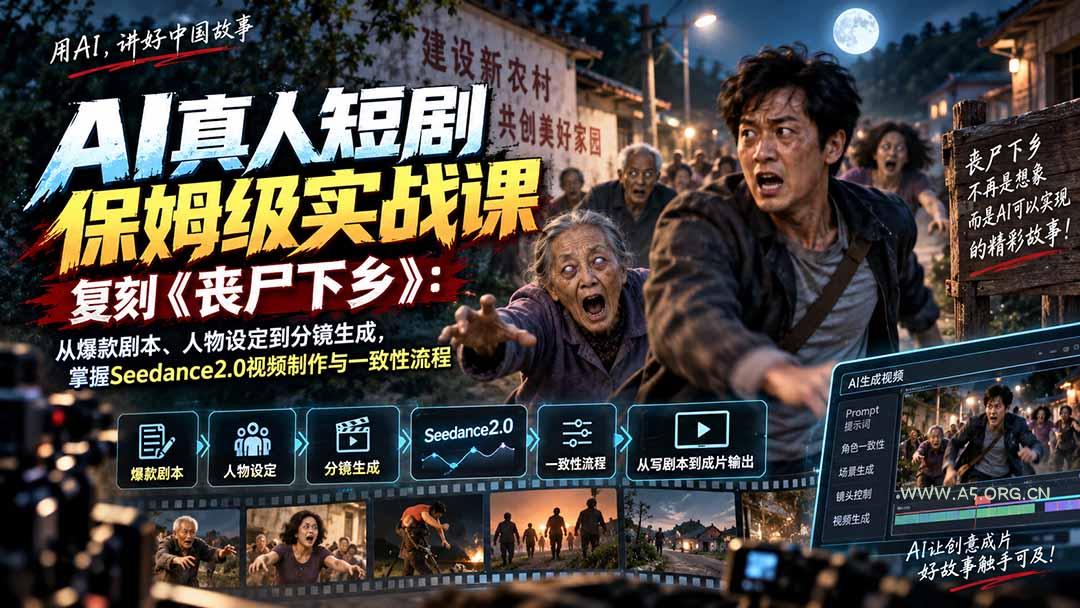AI真人短剧保姆级实战课，复刻《丧尸下乡》：从爆款剧本、人物设定到分镜生成，掌握Seedance2.0视频制作与一致性流程 - 小红泡