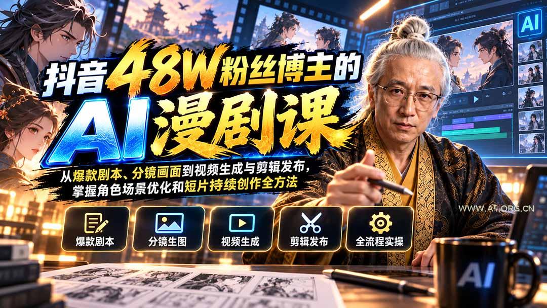 抖音48W粉丝博主的AI漫剧课：从爆款剧本、分镜画面到视频生成与剪辑发布，掌握角色场景优化和短片持续创作全方法 - 小红泡