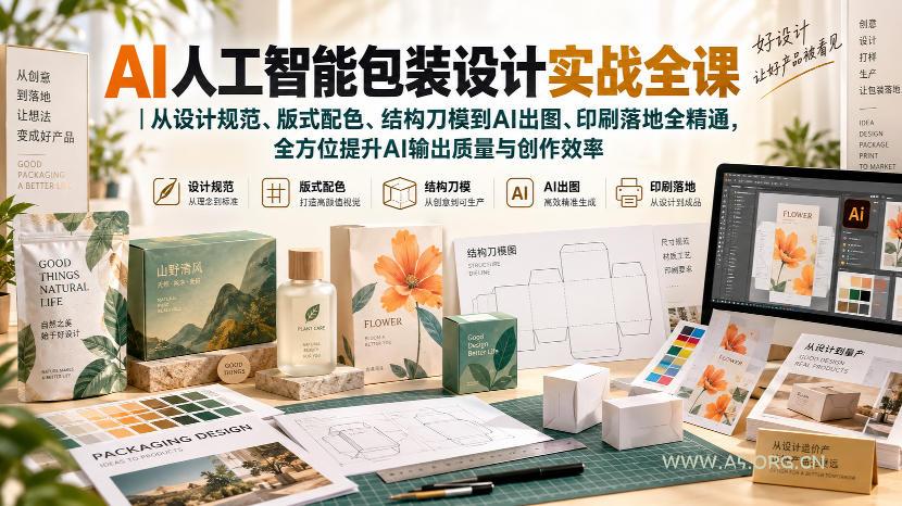 AI人工智能包装设计实战全课|从设计规范、版式配色、结构刀模到AI出图、印刷落地全精通 - 小红泡 AI人工智能包装设计实战全课|从设计规范、版式配色、结构刀模到AI出图、印刷落地全精通