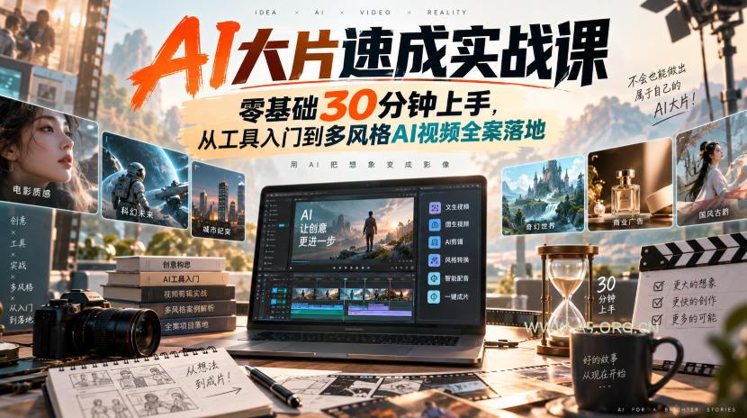 AI大片速成实战课|零基础30分钟上手,从工具入门到多风格AI视频全案落地 - 小红泡 AI大片速成实战课|零基础30分钟上手,从工具入门到多风格AI视频全案落地