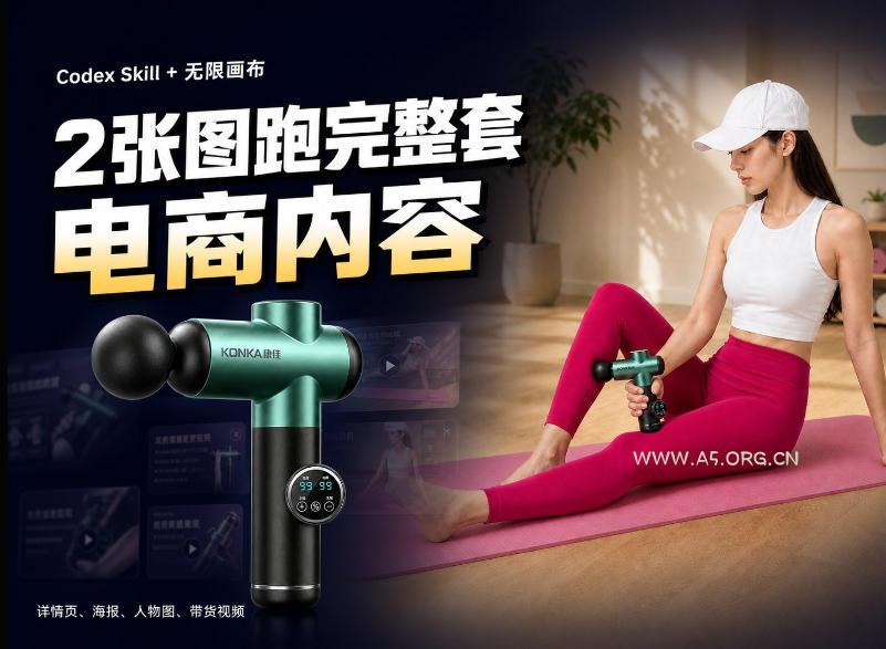 Codex+Skill+无限画布:两张图跑出一整套电商内容 - 小红泡 Codex+Skill+无限画布:两张图跑出一整套电商内容