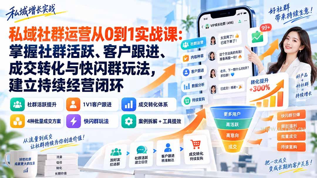 私域社群运营从0到1实战课：掌握社群活跃、客户跟进、成交转化与快闪群玩法，建立持续经营闭环 - 小红泡