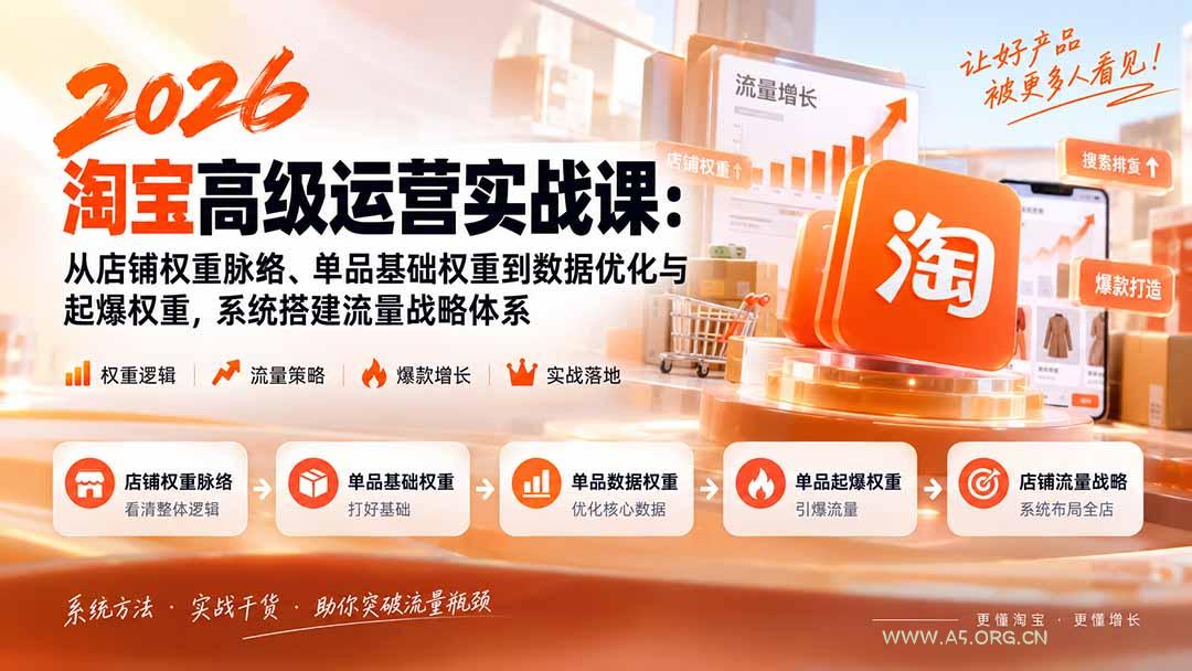2026淘宝高级运营实战课：从店铺权重脉络、单品基础权重到数据优化与起爆权重，系统搭建流量战略体系 - 小红泡