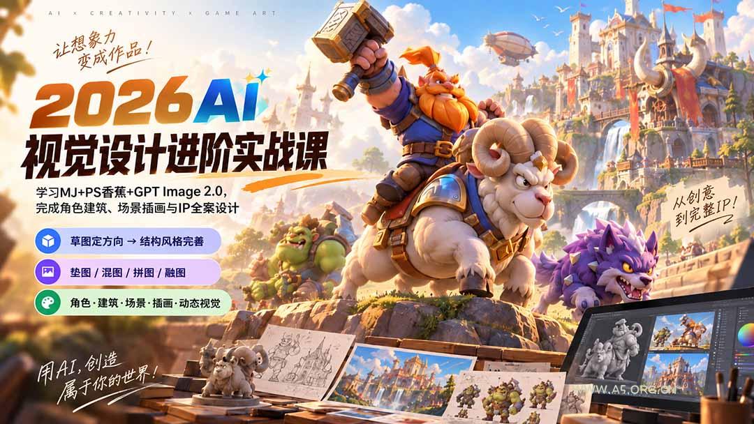 2026AI视觉设计进阶实战课-更新:学习MJ+PS香蕉+GPT Image 2.0,完成角色建筑、场景插画与IP全案设计 - 小红泡 2026AI视觉设计进阶实战课-更新:学习MJ+PS香蕉+GPT Image 2.0,完成角色建筑、场景插画与IP全案设计 - 小红泡