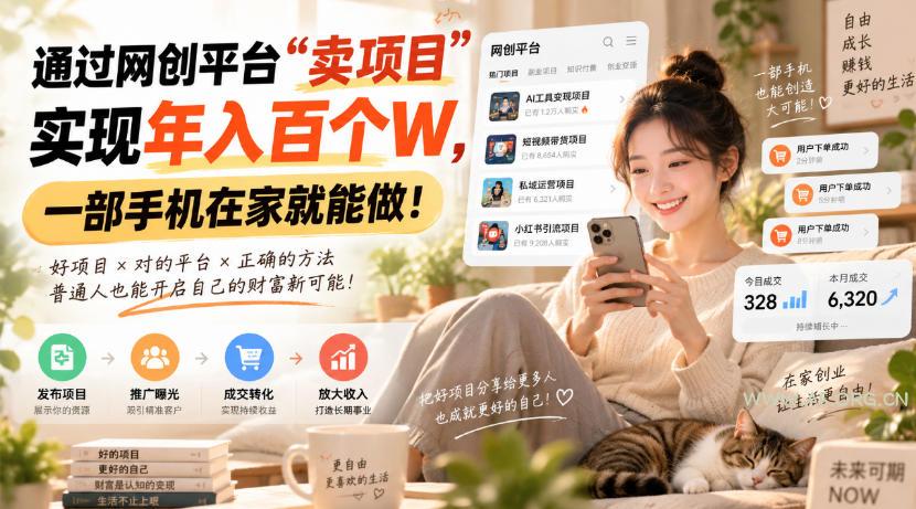 靠卖网创项目变现，一年拿下百万收益！一台手机就能操作！ - 小红泡