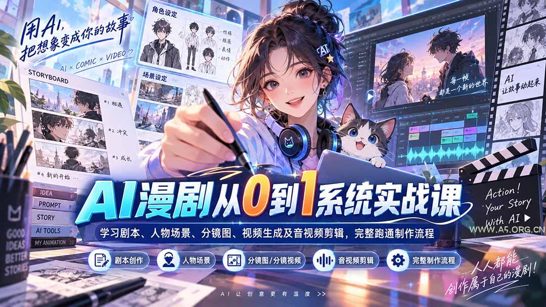 AI漫剧从0到1系统实战课:学习剧本、人物场景、分镜图、视频生成及音视频剪辑,完整跑通制作流程 - 小红泡 AI漫剧从0到1系统实战课:学习剧本、人物场景、分镜图、视频生成及音视频剪辑,完整跑通制作流程 - 小红泡