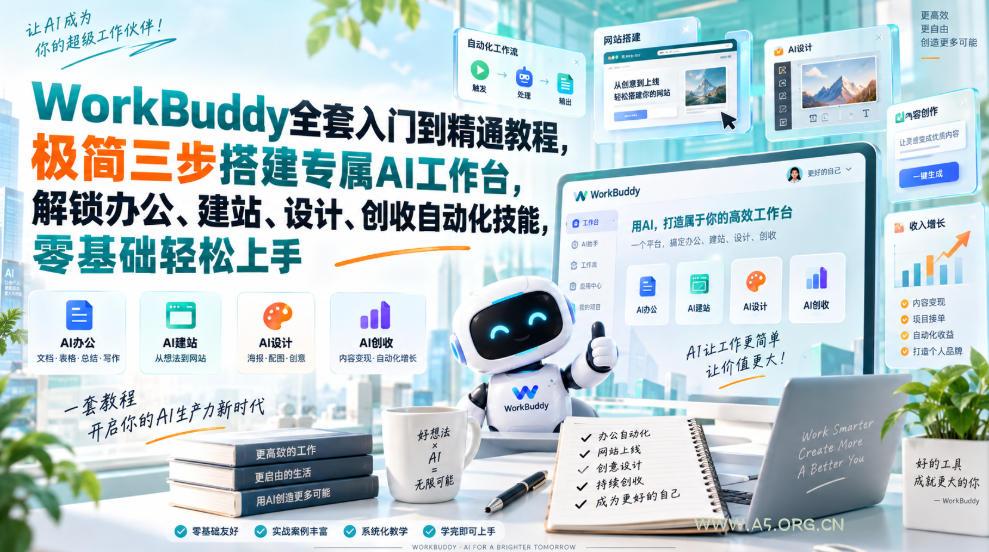WorkBuddy全套入门到精通教程,极简三步搭建专属AI工作台,解锁办公、建站、设计、创收自动化技能,零基础轻松上手 - 小红泡 WorkBuddy全套入门到精通教程,极简三步搭建专属AI工作台,解锁办公、建站、设计、创收自动化技能,零基础轻松上手