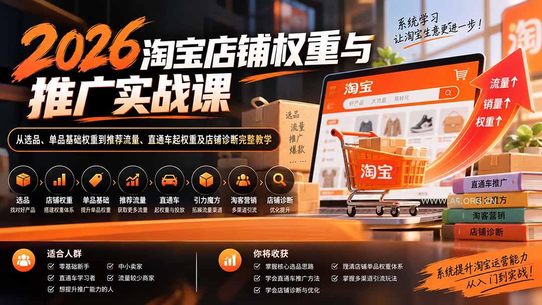 2026淘宝店铺权重与推广实战课:从选品、单品基础权重到推荐流量、直通车起权重及店铺诊断完整教学 - 小红泡 2026淘宝店铺权重与推广实战课:从选品、单品基础权重到推荐流量、直通车起权重及店铺诊断完整教学 - 小红泡