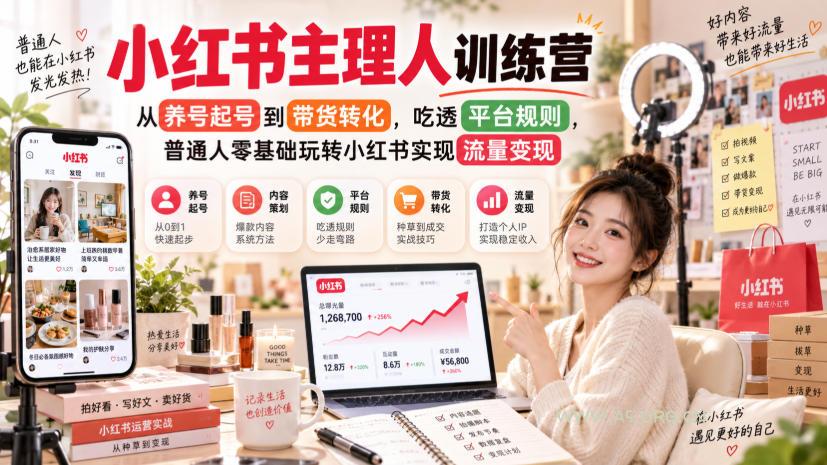 小红书主理人训练营,从养号起号到带货转化,吃透平台规则,普通人零基础玩转小红书实现流量变现 - 小红泡 小红书主理人训练营,从养号起号到带货转化,吃透平台规则,普通人零基础玩转小红书实现流量变现