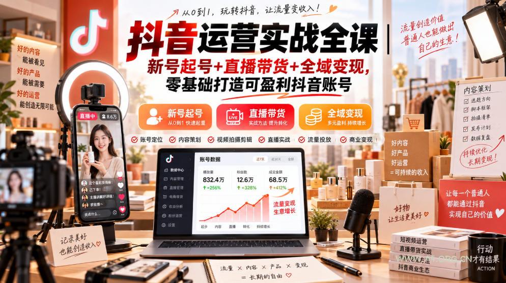 抖音运营实战全课|新号起号+直播带货+全域变现,零基础打造可盈利抖音账号 - 小红泡 抖音运营实战全课|新号起号+直播带货+全域变现,零基础打造可盈利抖音账号