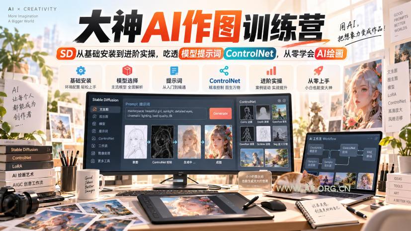大神AI作图训练营,SD从基础安装到进阶实操,吃透模型提示词ControlNet,从零学会AI绘画 - 小红泡 大神AI作图训练营,SD从基础安装到进阶实操,吃透模型提示词ControlNet,从零学会AI绘画