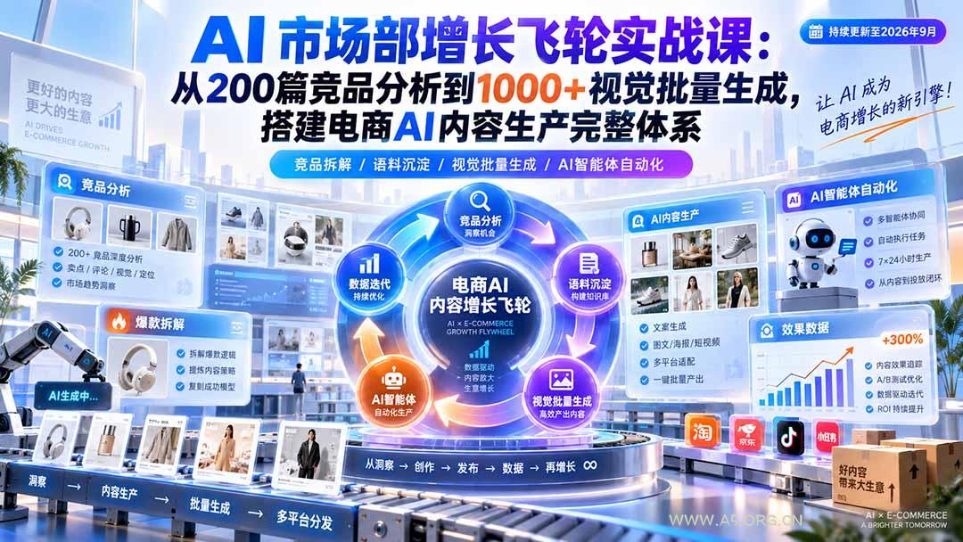 AI 市场部增长飞轮实战课:从200篇竞品分析到1000+视觉批量生成,搭建电商AI内容生产完整体系 - 小红泡 AI 市场部增长飞轮实战课:从200篇竞品分析到1000+视觉批量生成,搭建电商AI内容生产完整体系 - 小红泡