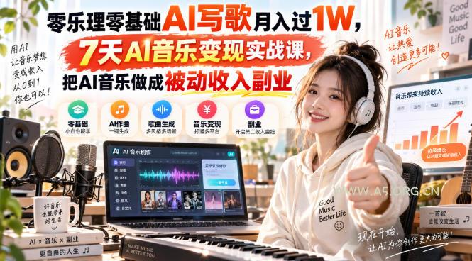 零乐理零基础AI写歌月入过1W,7天AI音乐变现实战课,把AI音乐做成被动收入副业 - 小红泡 零乐理零基础AI写歌月入过1W,7天AI音乐变现实战课,把AI音乐做成被动收入副业