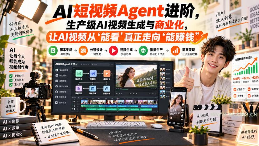 AI短视频Agent进阶,生产级AI视频生成与商业化,让AI视频从”能看”真正走向”能賺钱” - 小红泡 AI短视频Agent进阶,生产级AI视频生成与商业化,让AI视频从”能看”真正走向”能賺钱”