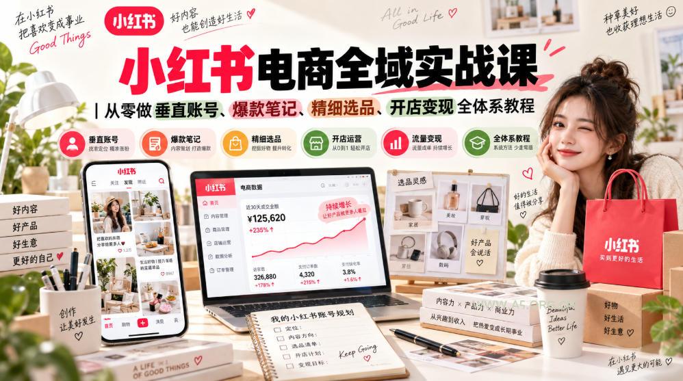 小红书电商全域实战课|从零做垂直账号、爆款笔记、精细选品、开店变现全体系教程 - 小红泡 小红书电商全域实战课|从零做垂直账号、爆款笔记、精细选品、开店变现全体系教程