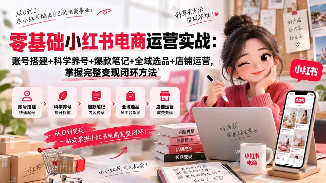 零基础小红书电商运营实战：账号搭建+科学养号+爆款笔记+全域选品+店铺运营，掌握完整变现闭环方法 - 小红泡