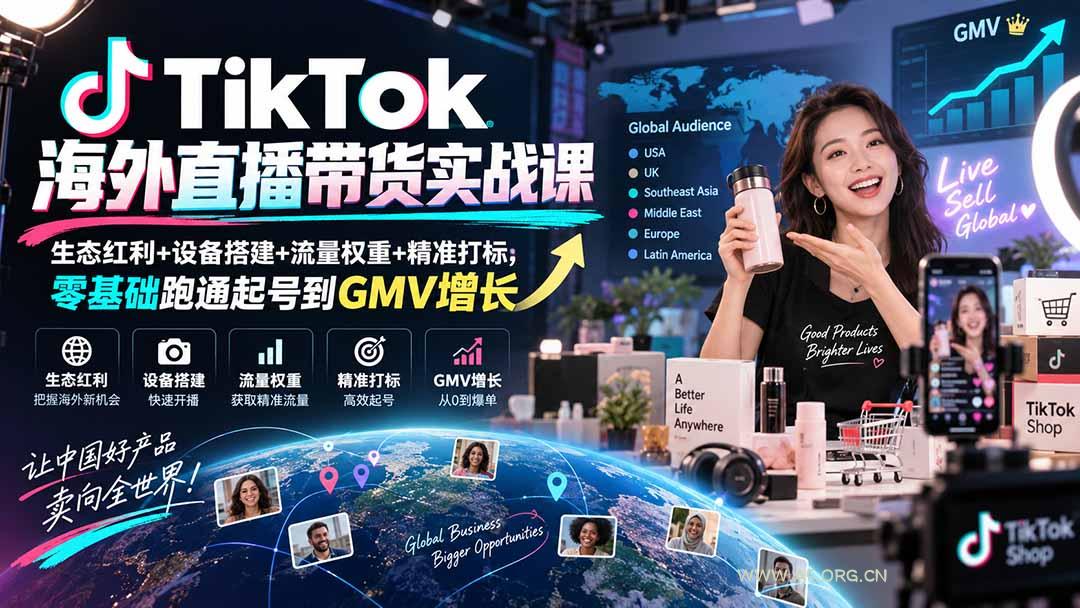 TikTok海外直播带货实战课|生态红利+设备搭建+流量权重+精准打标,零基础跑通起号到GMV增长 - 小红泡 TikTok海外直播带货实战课|生态红利+设备搭建+流量权重+精准打标,零基础跑通起号到GMV增长 - 小红泡