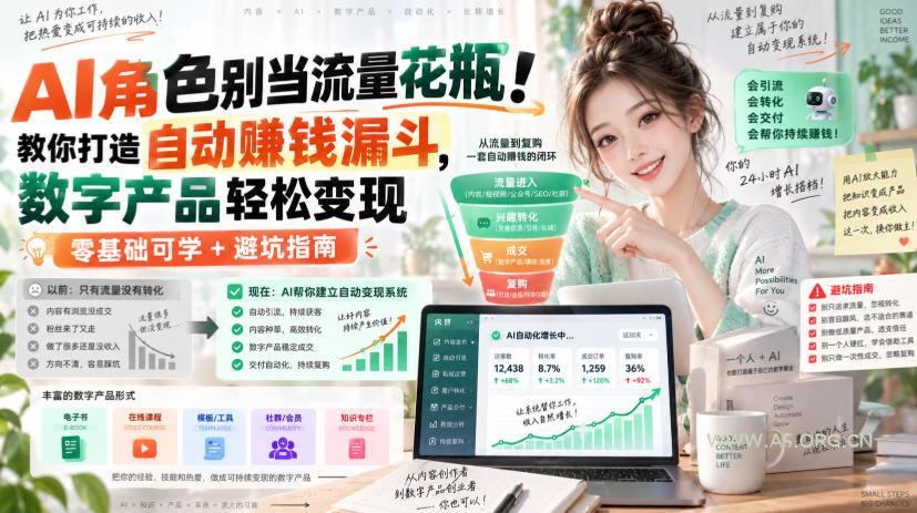AI角色别当流量花瓶！教你打造自动賺钱漏斗，数字产品轻松变现（零基础可学+避坑指南）【原创双语字幕】